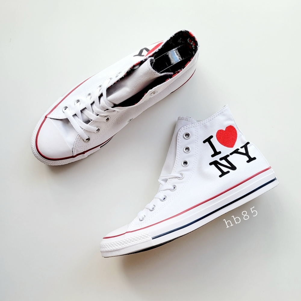 Converse CTAS Hi White Red Black "I Love New York" Women's 13 - Picture 2 of 6